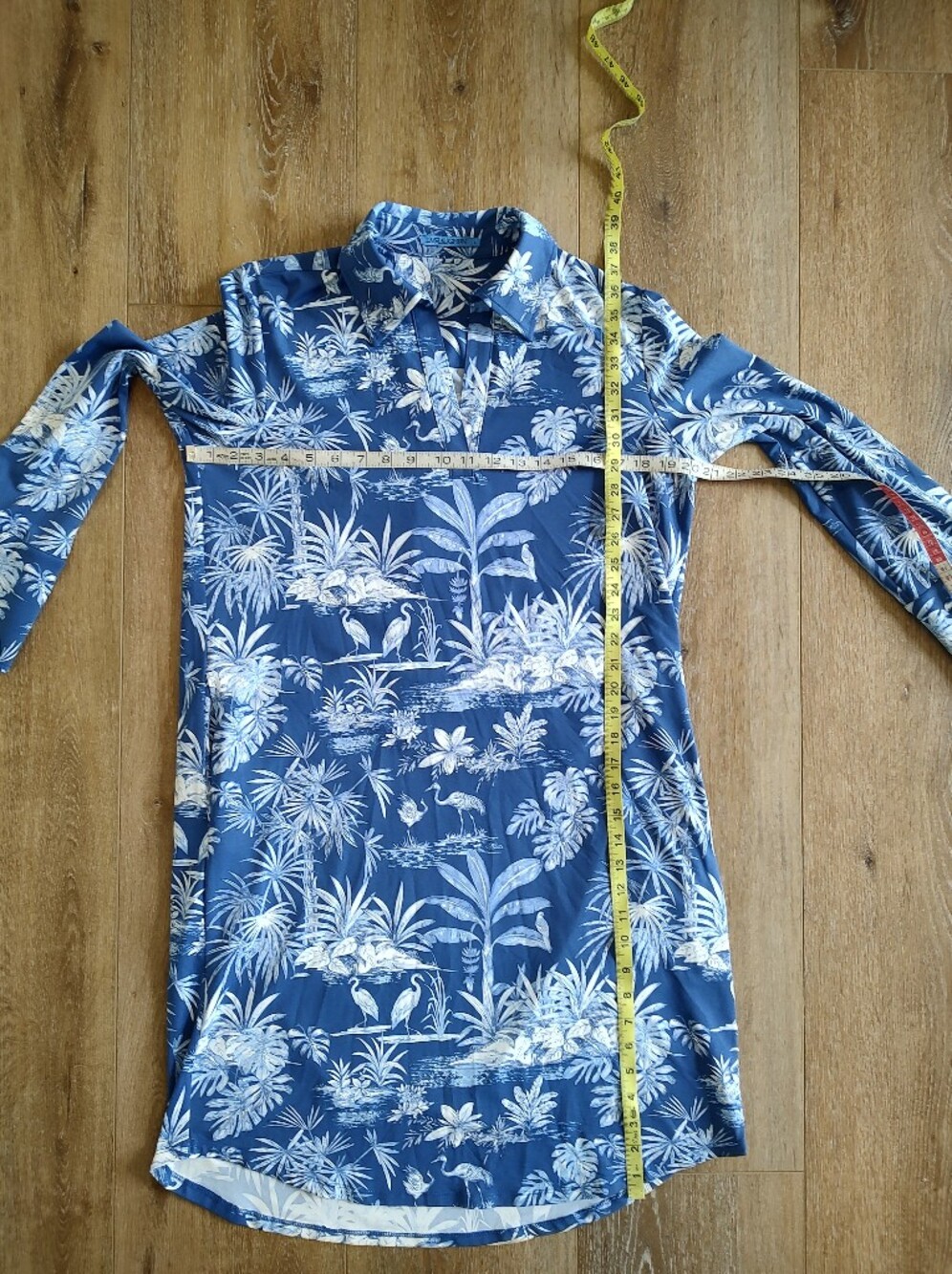 J.Mclaughlin Tropical Botanical  Catalina Cloth Midi Dress Coastal Blue White L - Picture 11 of 11